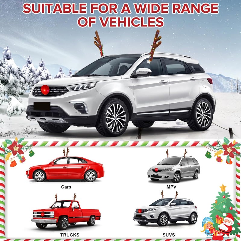 Angooni Charming Christmas Car Decoration, Festive Reindeer Car Kit, Reindeer Antlers & Nose, Christmas Lights for Cars, Nice Gift for Families & Friends, Suitable for Jeeps, Trucks, Golf Carts... - Image 4